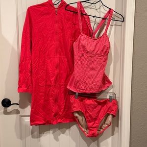 Land’s End Tankini 2 piece. Top 10L, Bottoms 14 and Cover Up L